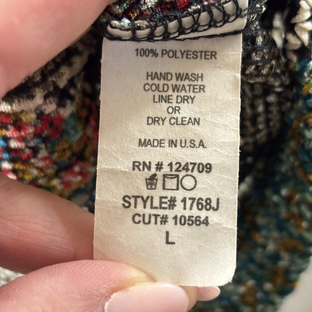 IC By Connie K Patchwork-Style Knit Sleeveless Button-Up Flared Tunic Top/Vest L - Picture 13 of 16
